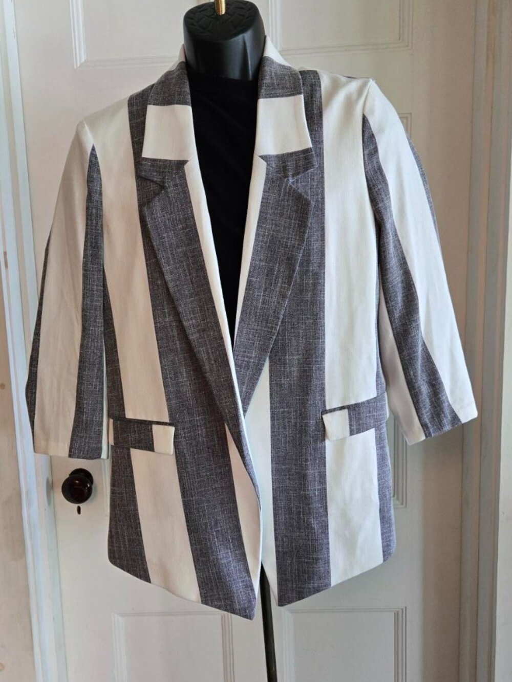7th Avenue Design Studio New York & Co Blazer Jacket Gray & White Womens Size L